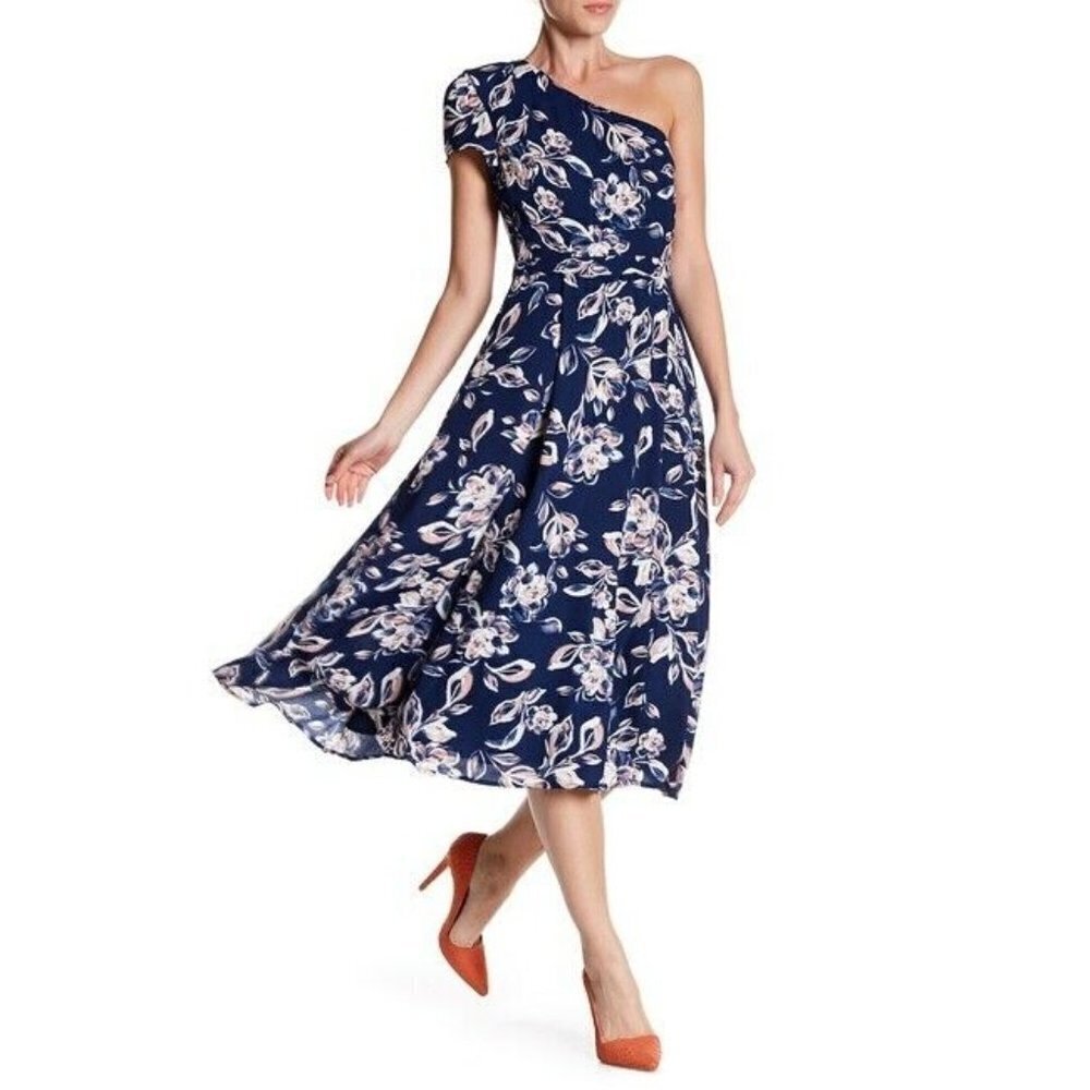 NEW Charles Henry One Shoulder Midi Dress‎